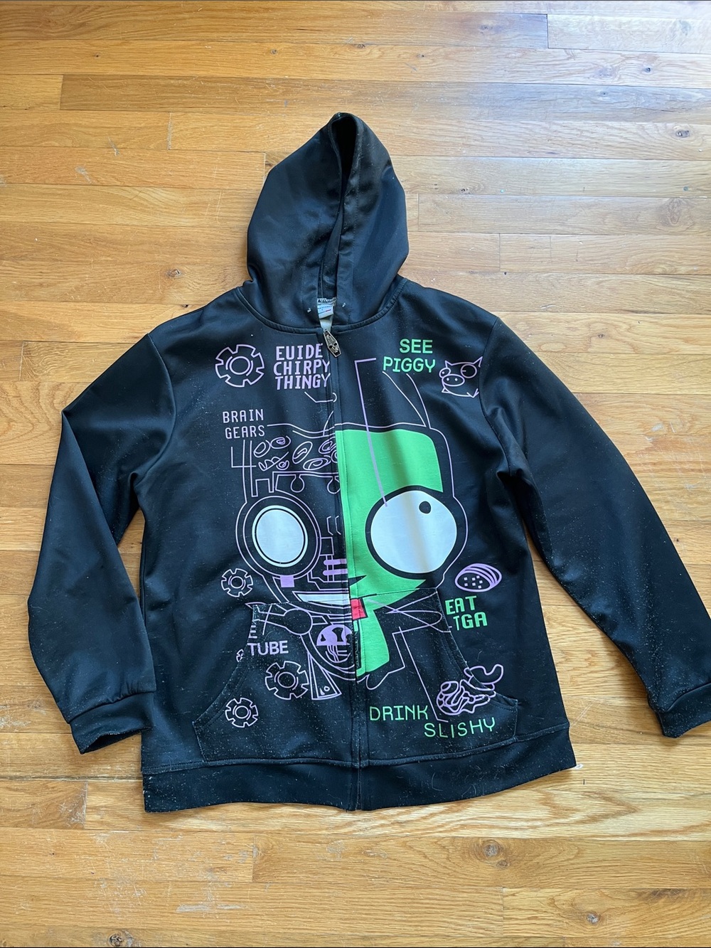 Invader Zim 2016 Zip-Up Hoodie with Green Character Graphic